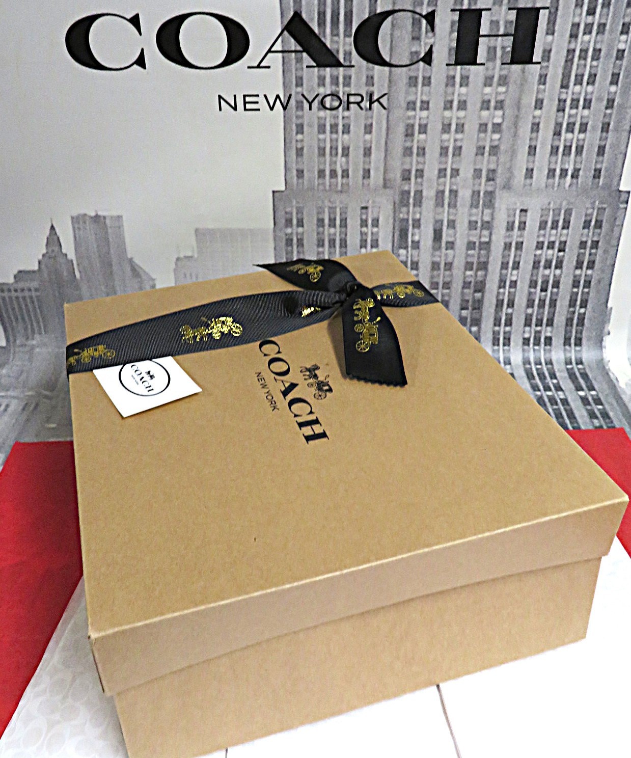 NEW 1 Med Coach Gift Box w/ Tissue~Sticker~3.5' Black Ribbon~10.5 x12.5 x4.5