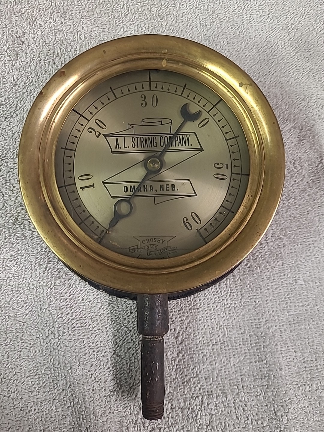 Antique Brass Gauge. Crosby Steam Gage And Valve Co. Boston 1914.