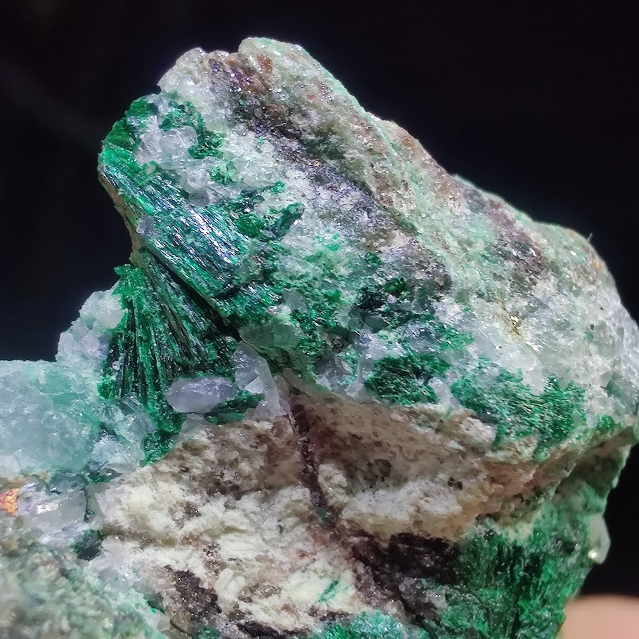 Green Fibrous Malachite w/ Pale Bluish UV Fluorite Mineral Specimen - Somers CT