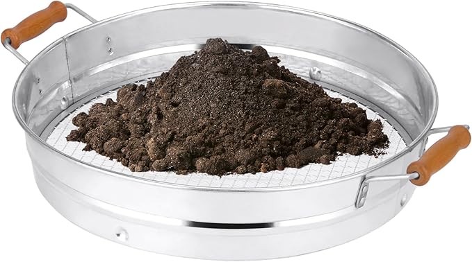14" Stainless Steel  Soil Sifter Soil Sieve with 6mm Mesh Screen For Gardening