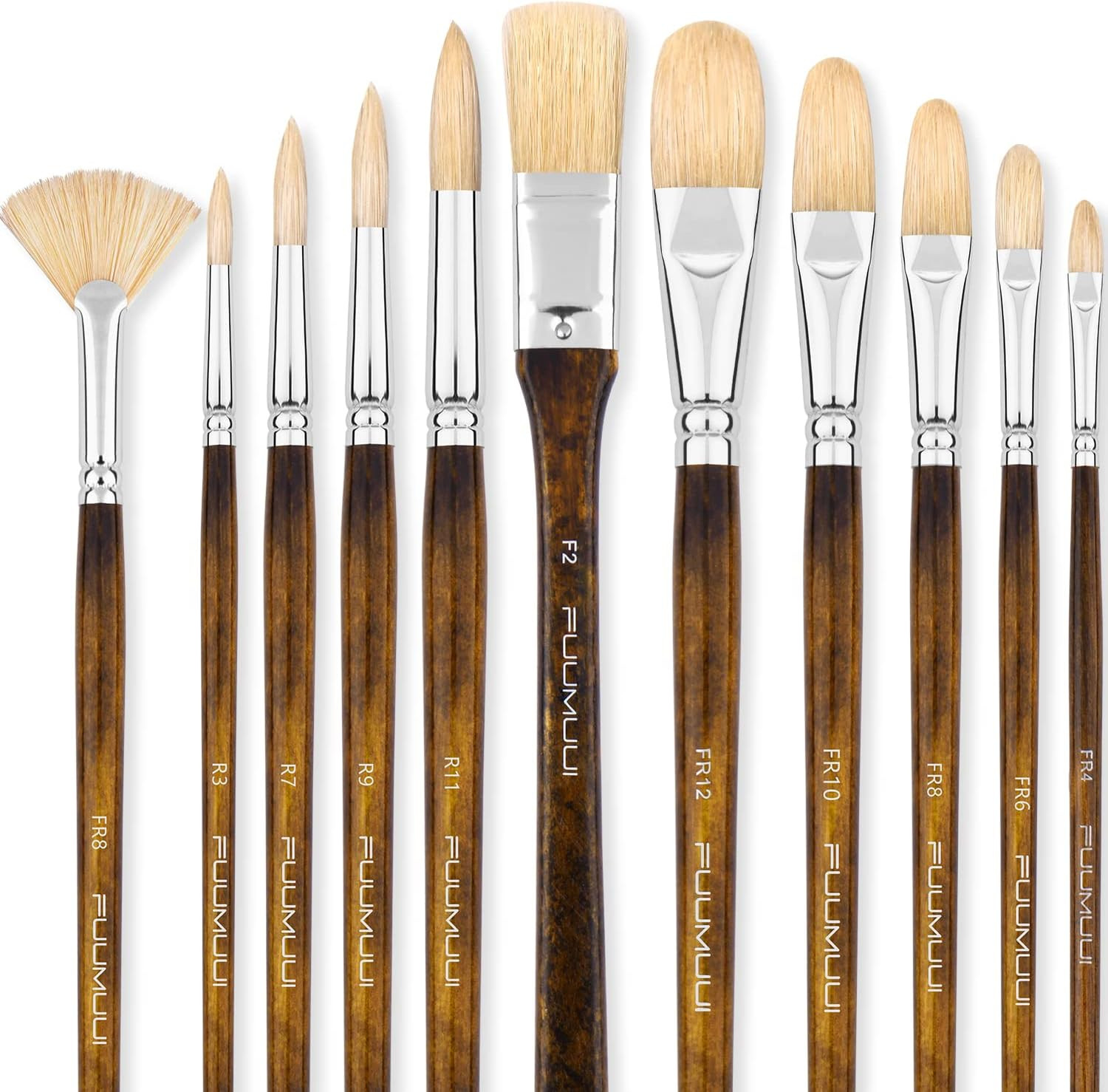 Professional Oil Paint Brush Set, Fuumuui 11Pcs Superior Hog Bristle Paint
