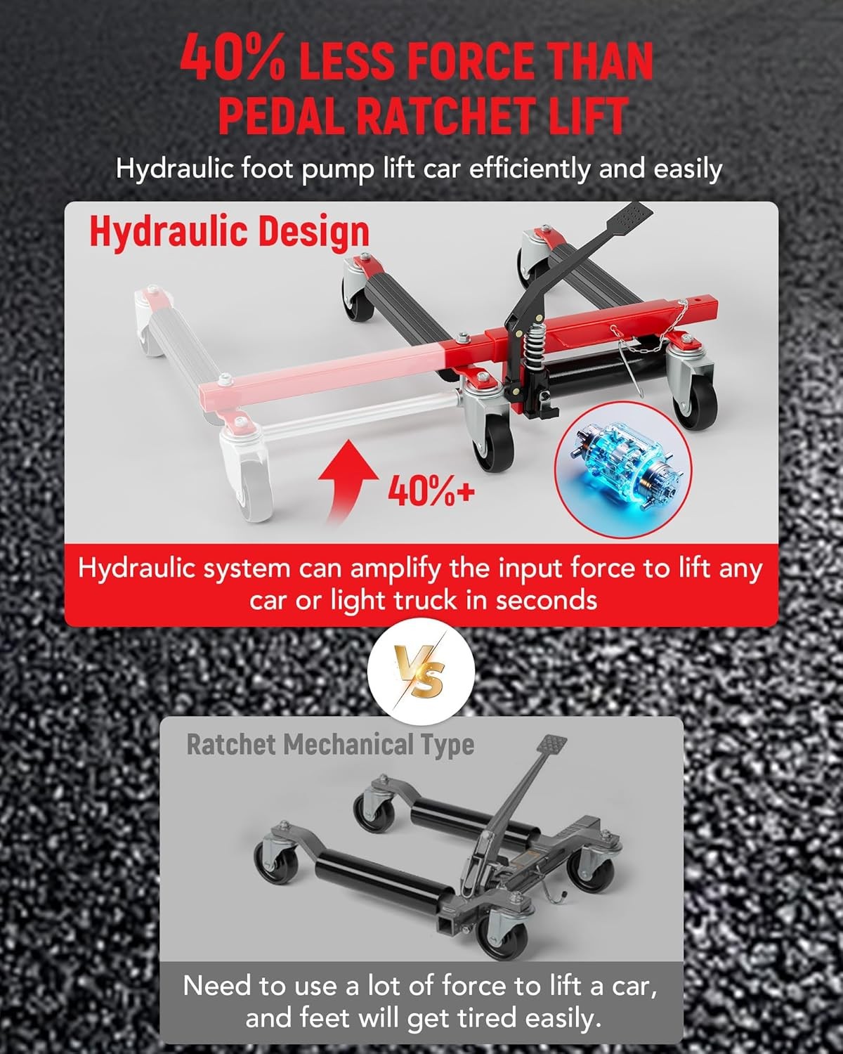 4PCS Hydraulic Car Wheel Dolly 3000LBS Vehicle Dollies with Foot Pedal Moving