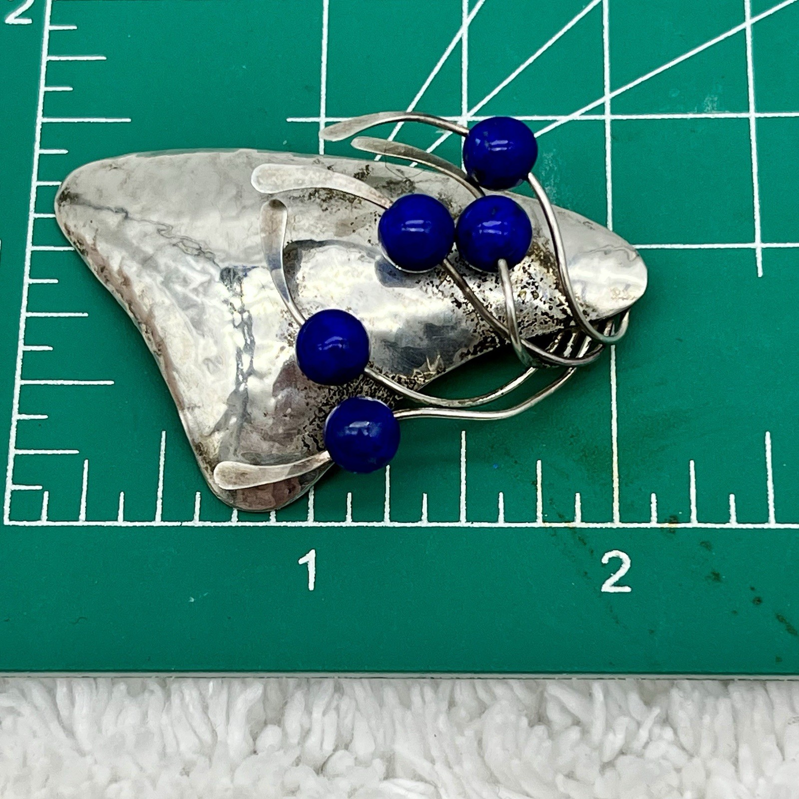 Sterling Silver Jewelry Set Brooch Earrings Lapis Modernist Signed Jean Newlin