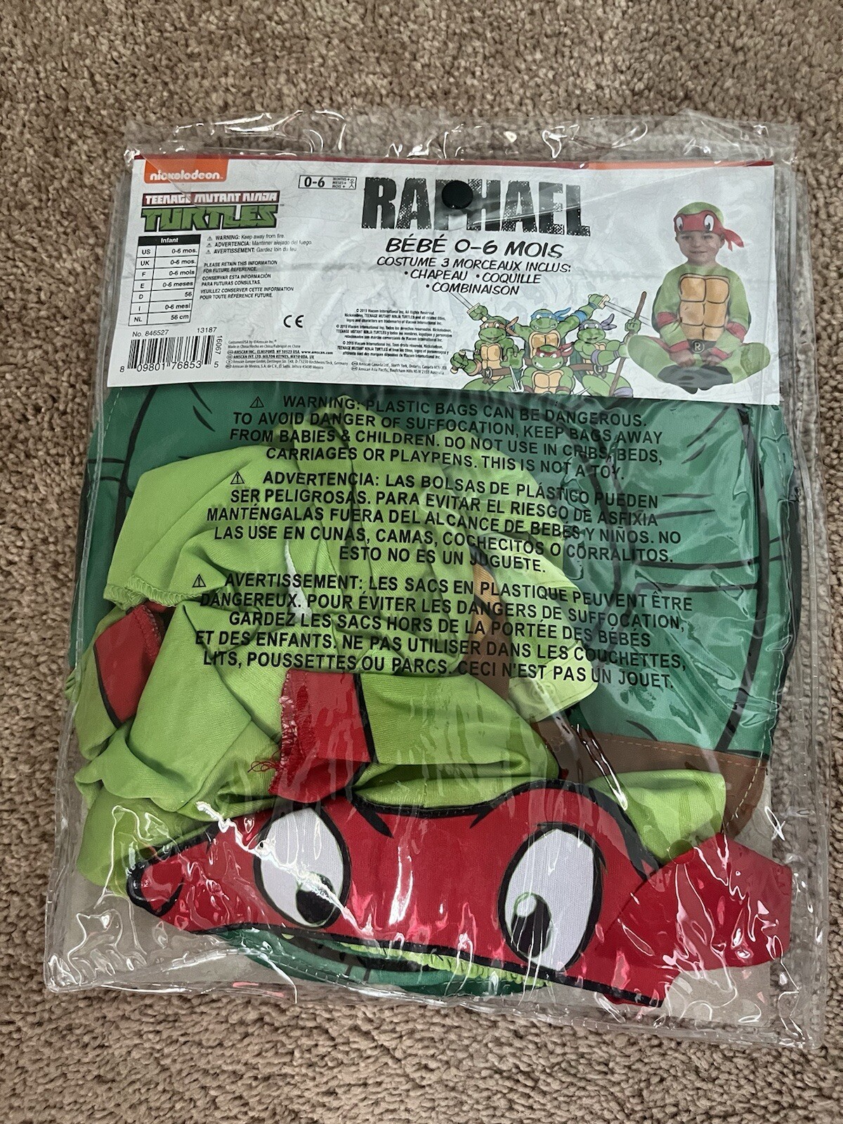 Teenage Mutant Ninja Turtles Raphael Halloween Costume Baby Infant 0-6 Month NEW