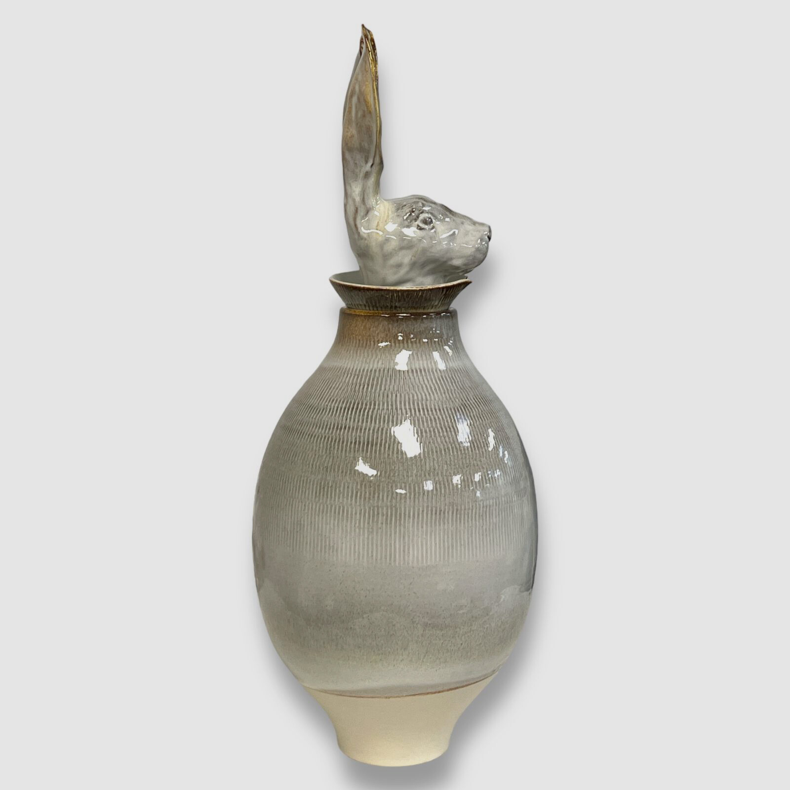 $695 AMAARO White Rabbit Bunny Canopo Ceramic Vase Cookie Jar Lid Vase 19.7"