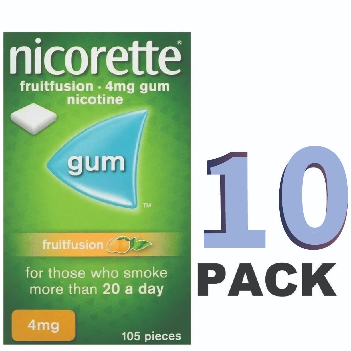 10 PACK Nicorette FRUIT FUSION Stop Smoking Chewing Gum 4mg 105Pieces