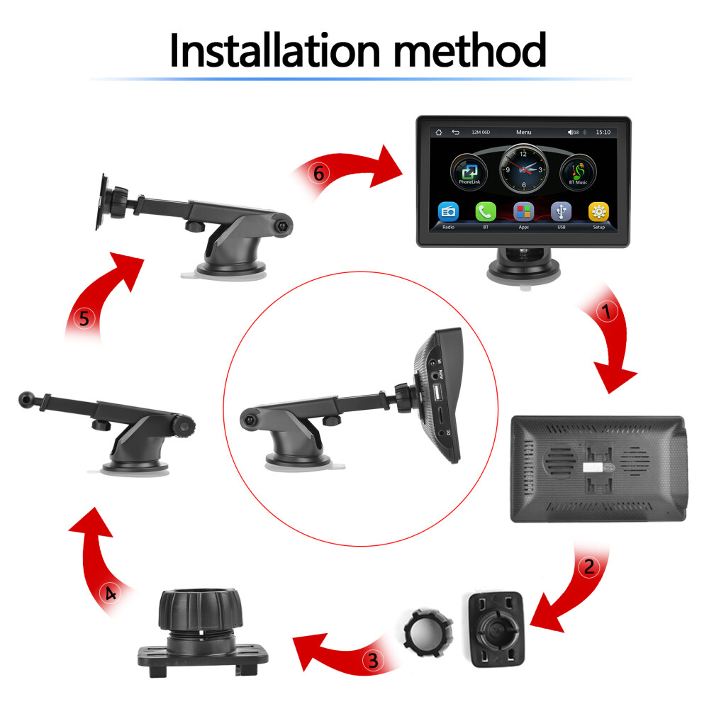 7'' Portable Wireless Apple CarPlay Android Auto Touch Screen Car Radio Stereo