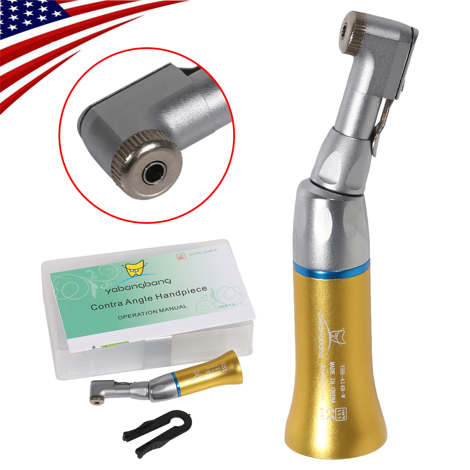 USA NSK Style Dental Low Speed Contra Angle Handpiece Latch E-Type Gold st