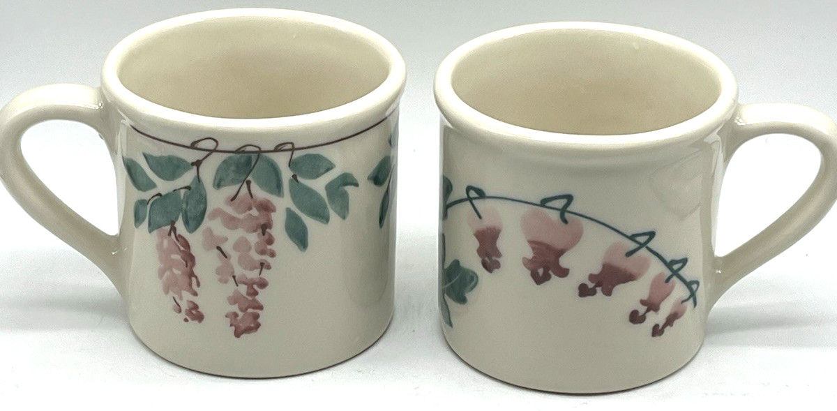 2 Hartstone Pottery Stoneware Coffee Mugs Spring Flowers Wisteria Bleeding Heart