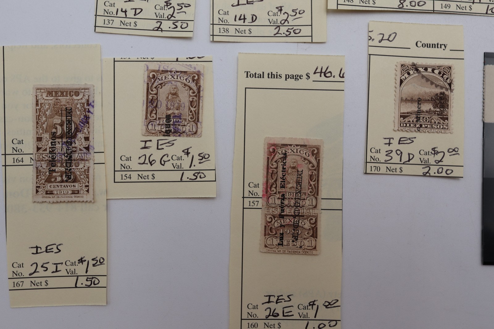 MEXICO REVENUE PAGE LOT ALL DIFFERENT IES1 IES45 WITH TALON IMPUESTO ESPECIAL