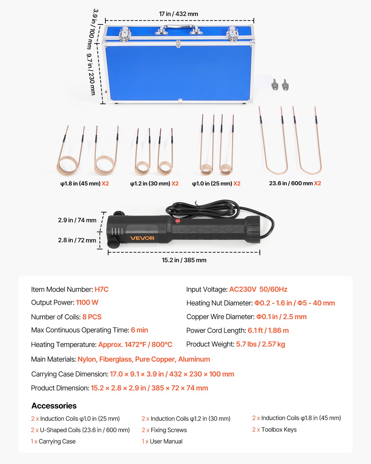 VEVOR Induction Heater Bolt Removal Magnetic Kit Rusty Screw Removing 1100W 110V
