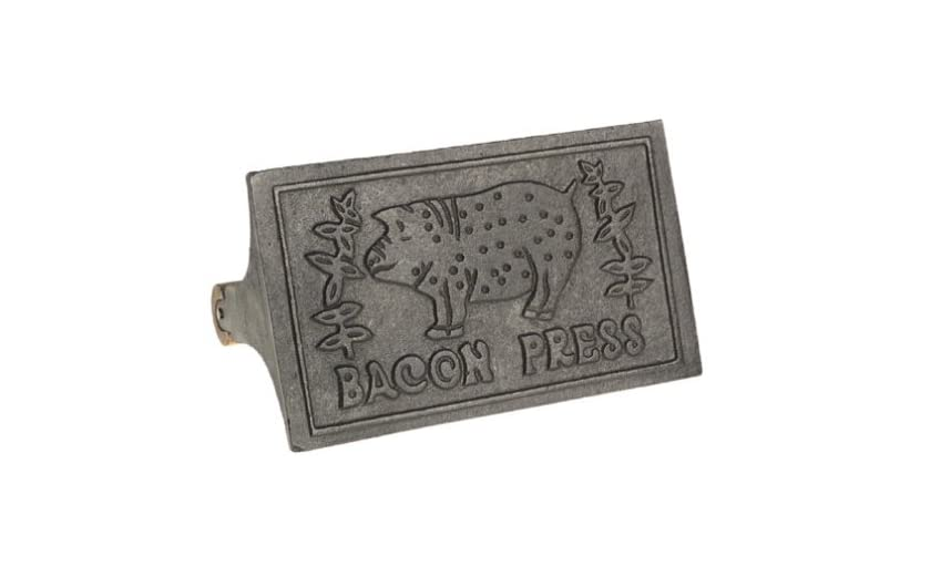 Bacon Press Cast Iron Wood Handle Grill Pressing Steak Cooking Burger Ham BBQ US