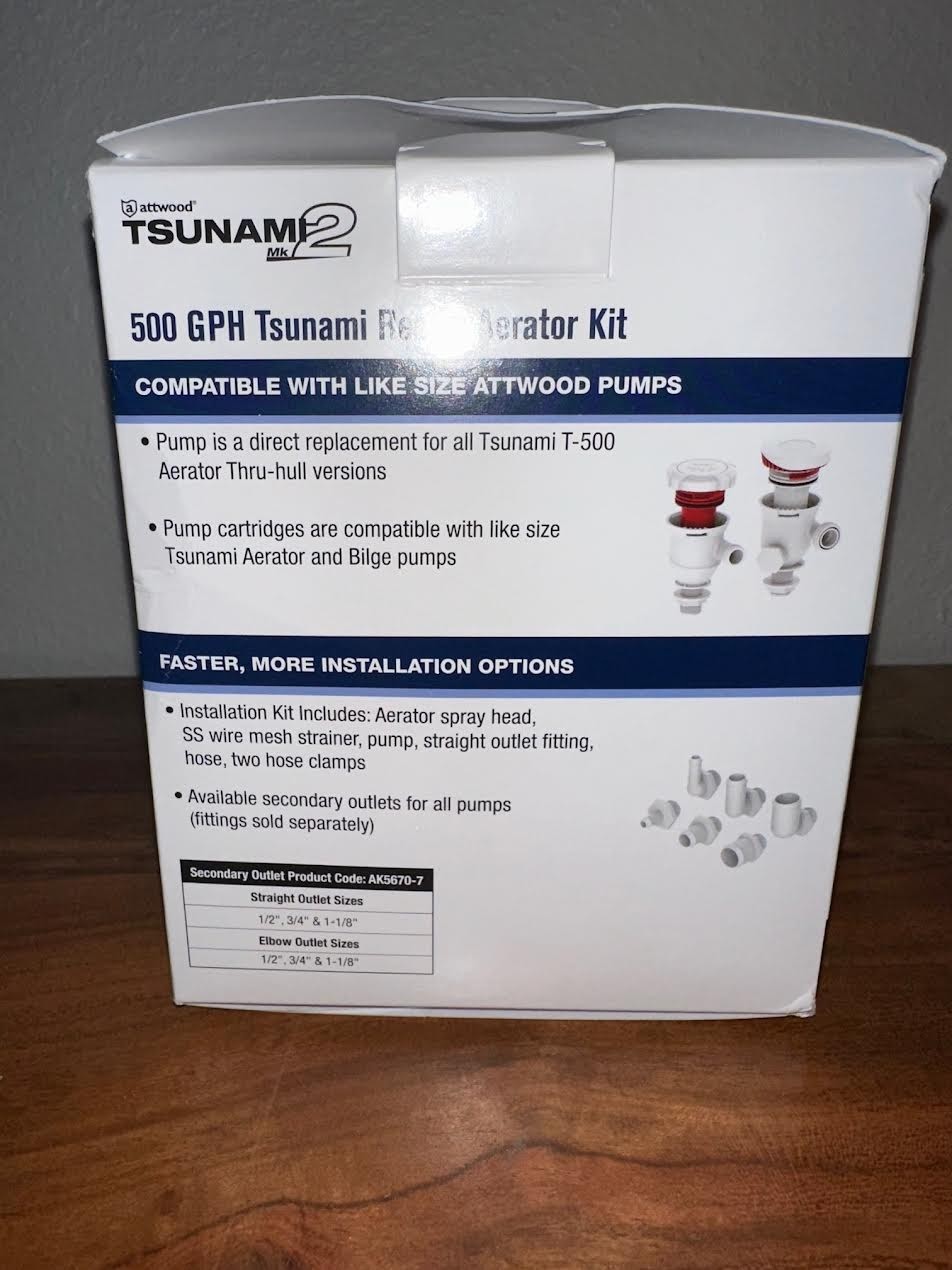 NIB ATTWOOD 500 GPH Tsunami Mk2 Recirq Aerator Livewell Kit 5253-4