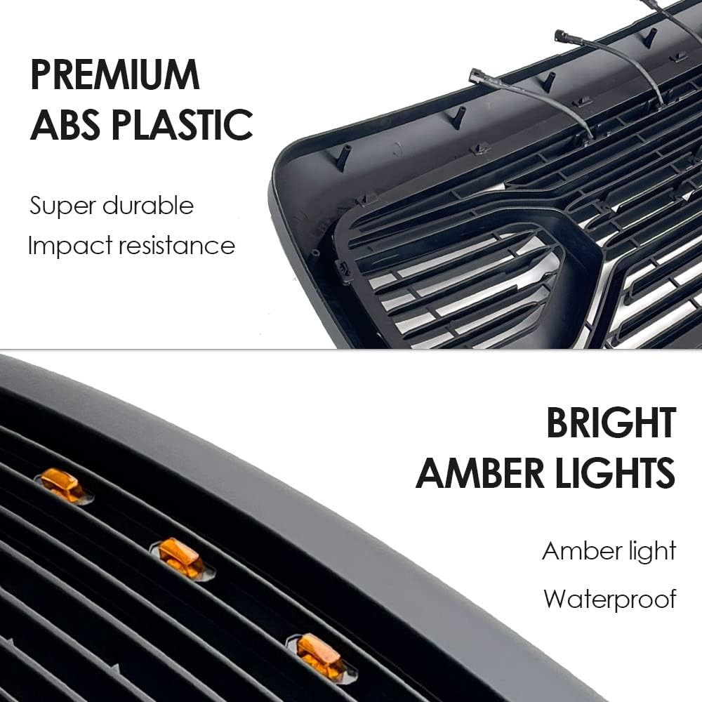 Front Grille For 2013-2018 Dodge Ram 1500 Upper Grill Matte Black W/Letter W/LED