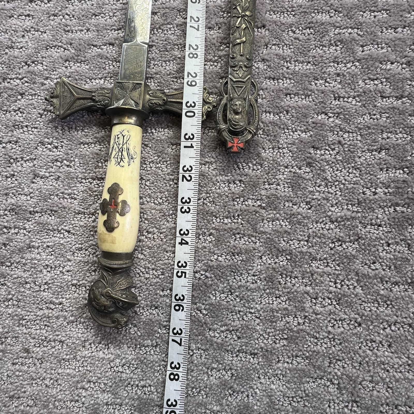 Vintage J.H. Wilson Knights Templar Ceremonial Sword Smallsword Bone Handle USA