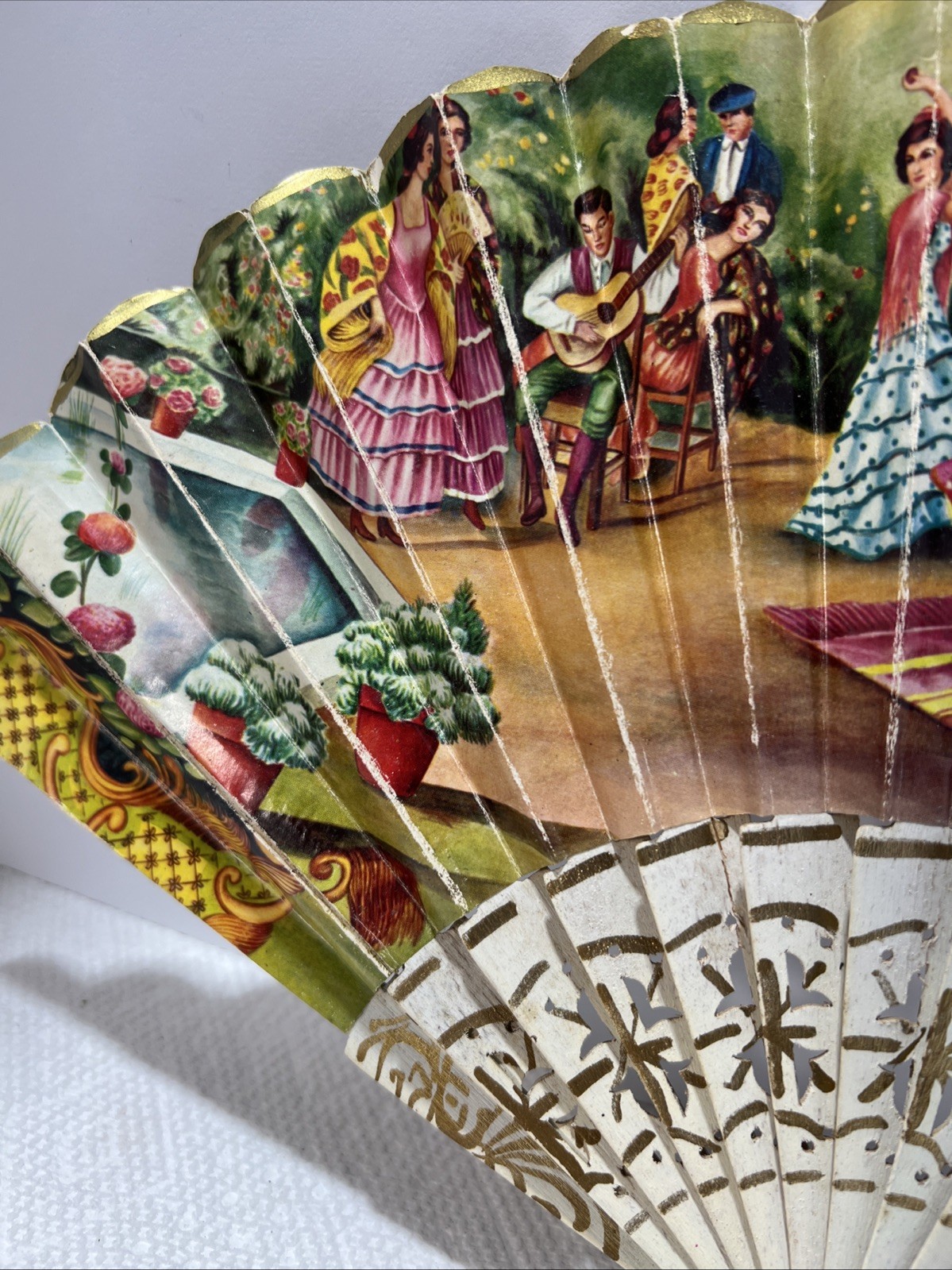 Antique Spanish Wooden Fan Vintage B5