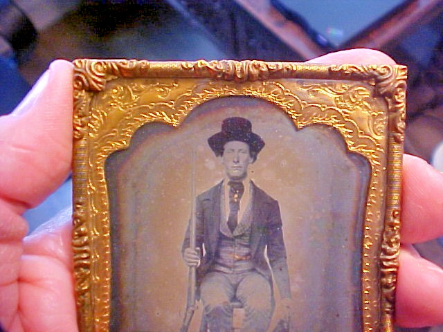 1850s Gold Stick Pin Prospector w/Satchel Ambrotype Glass Photograph 1/6 Plate