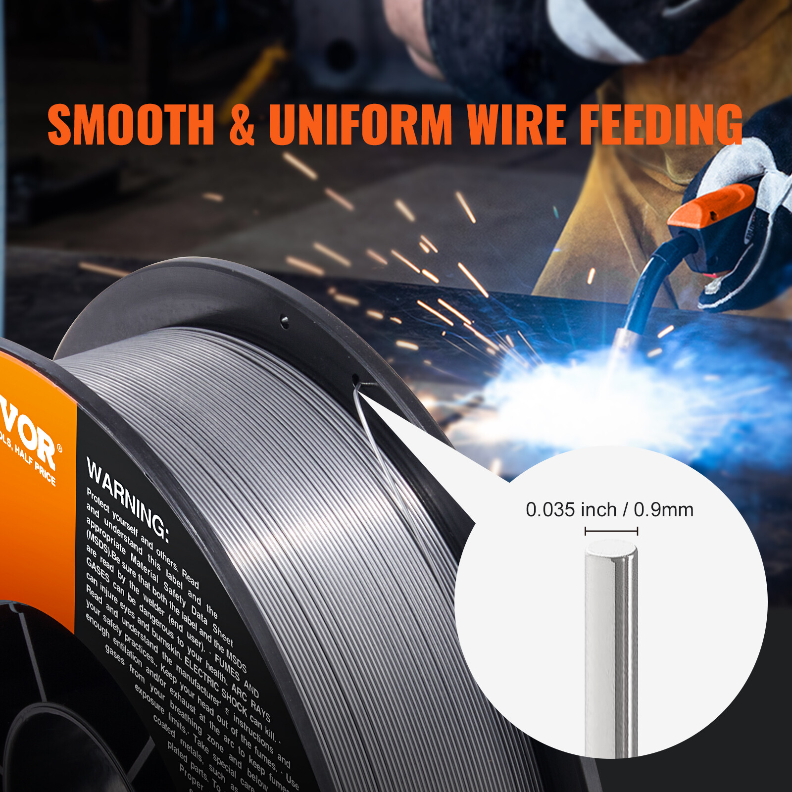 VEVOR Flux Core MIG Welding Wire E71T-GS 0.035" 10LB Gasless Mild Steel MIG Wire