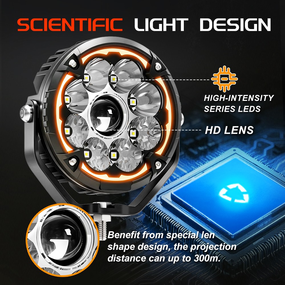 2x 6" Laser LED Motorcycle Driving Fog Spot Light Auxiliary Lamp White+Amber DRL