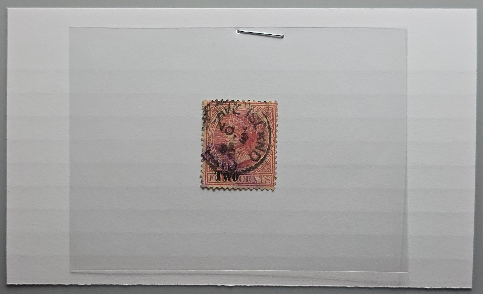 Ceylon 1888 QV "Two Cents" Surcharge on 4c Rose Used CDS Cancel Victorian Fault