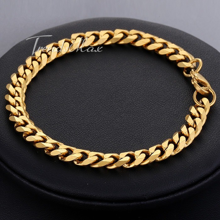 3/5/7/9/11mm 14K Gold Plated Stainless Steel Curb Cuban Chain Bracelet Men 7-11"