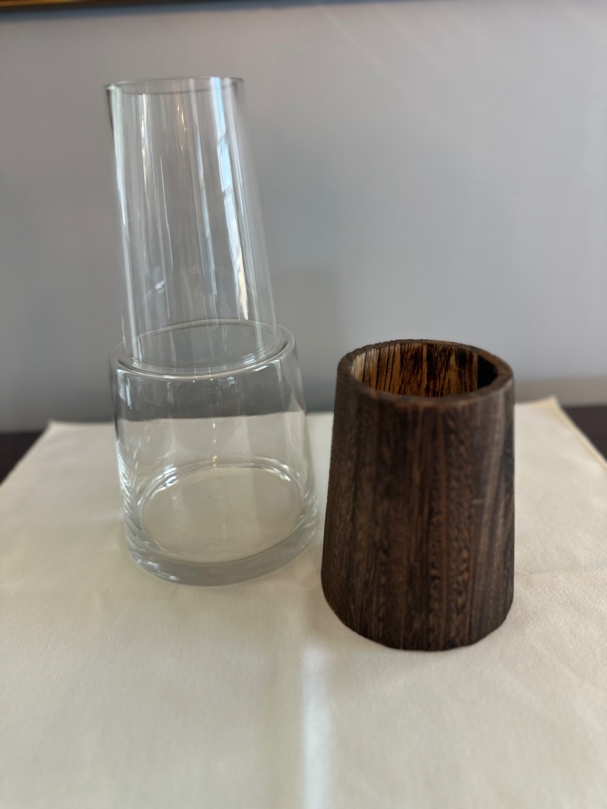 Tapered Clear Glass Vase with Natural Wood Accent