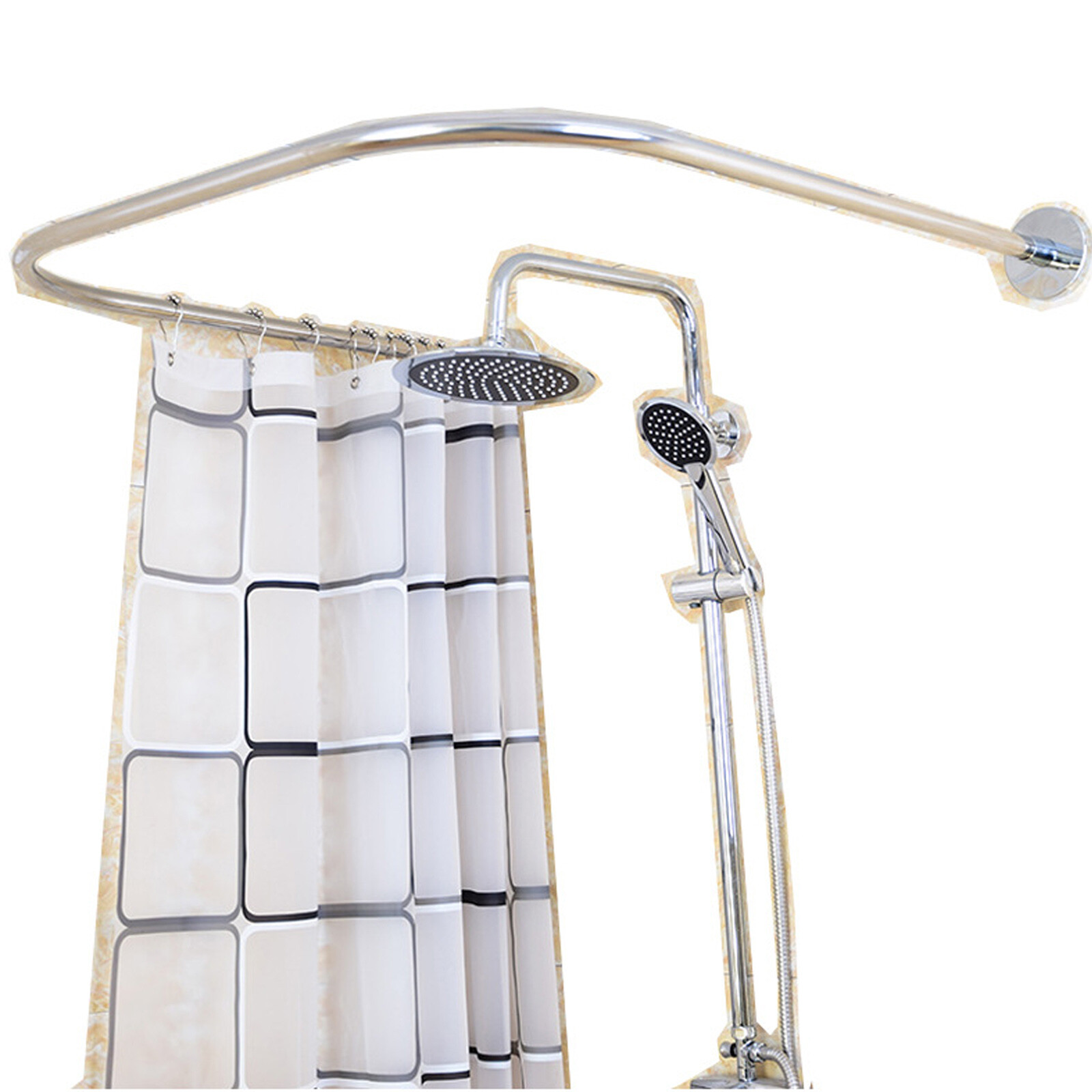 Stainless Steel Shower Curtain Rod 80-130 Cm with 9.8ft*6.6ft Curtain