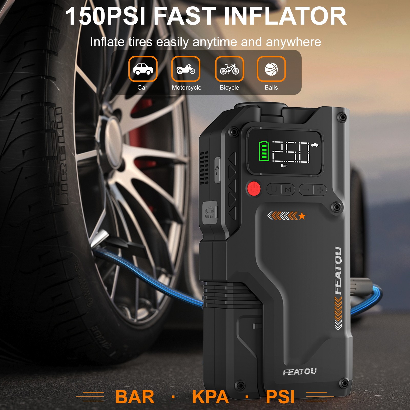 8000A Featou Jump Starter Air Compressor Portable 150PSI Car Battery Booster 12V