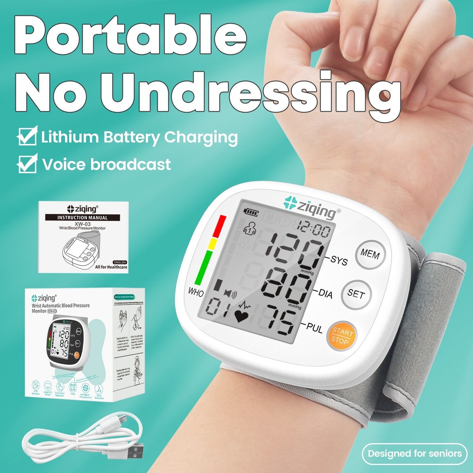 Automatic LCD Wrist Blood Pressure Monitor BP Machine Heart Rate Machine