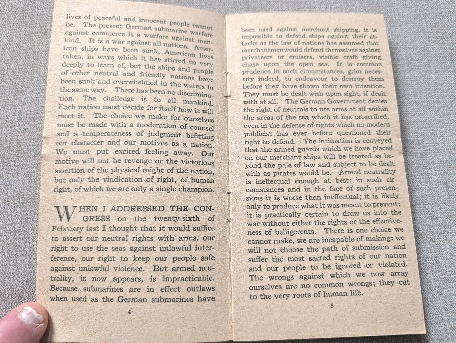 Original President Wilson's Great War Message Booklet 1917 - L S Donaldson Co