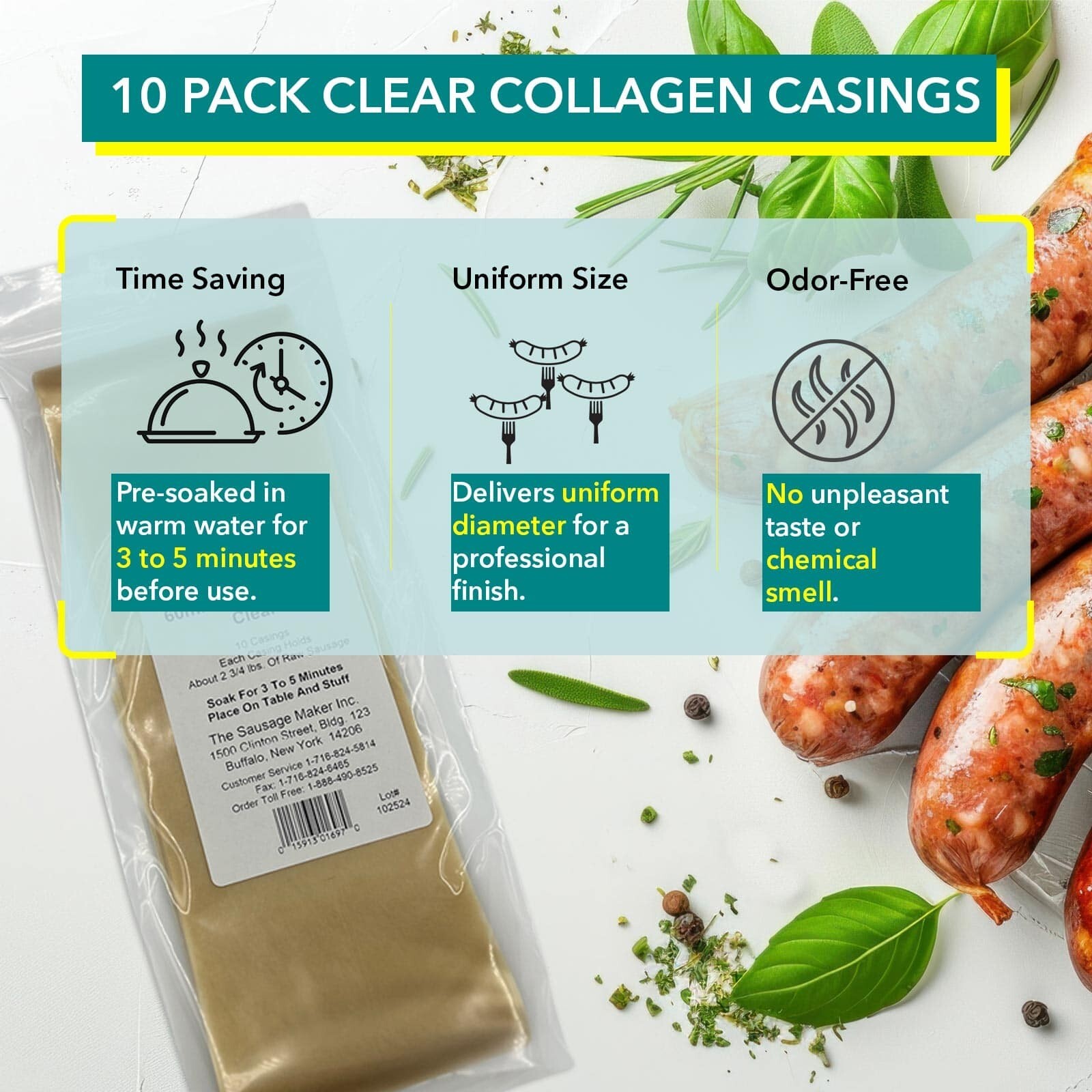 TSM® Non-Edible Clear Collagen Casings For Sausage Making 40mm to 100m - 10 Pack