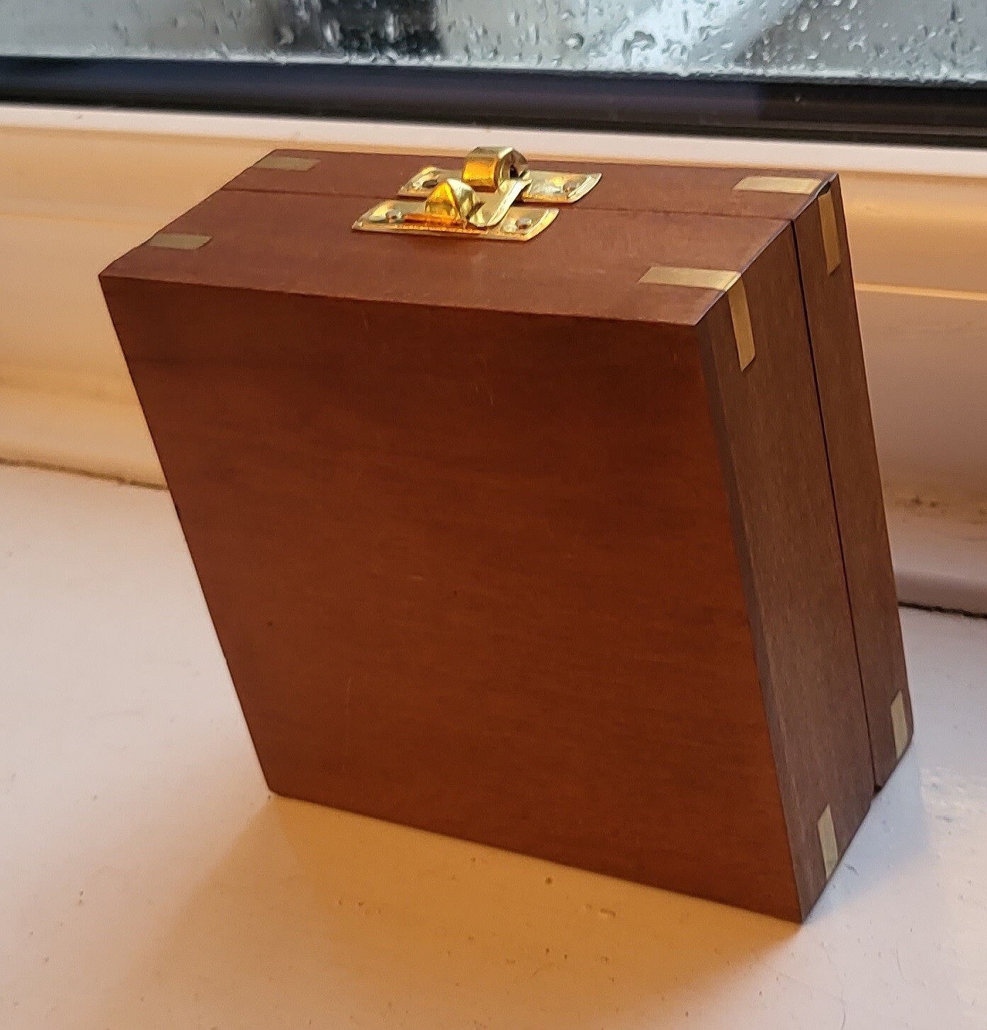 Sun Dial Pocket Watch Brass Compass Chain Antique Old Gold Lustre Wooden Box UK