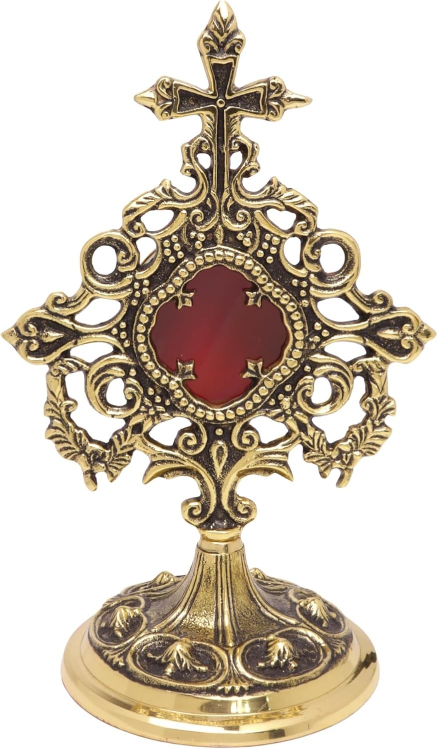 Antique Polished Solid Brass Monstrance, Catholic Reliquary, 9.5 Inches