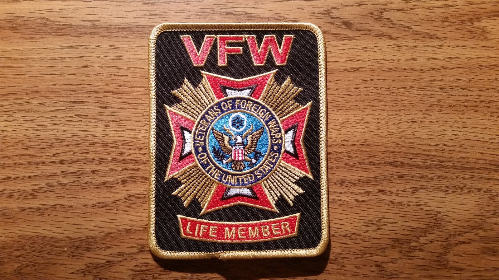 Veterans of Foreign Wars (VFW Life Member) Embroidered Black Patch - New Style