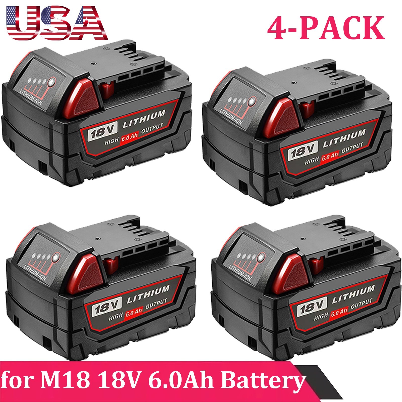 4-PACK 18V For Milwaukee for M18 18V 6.0AH Extended Capacity Battery 48-11-1840