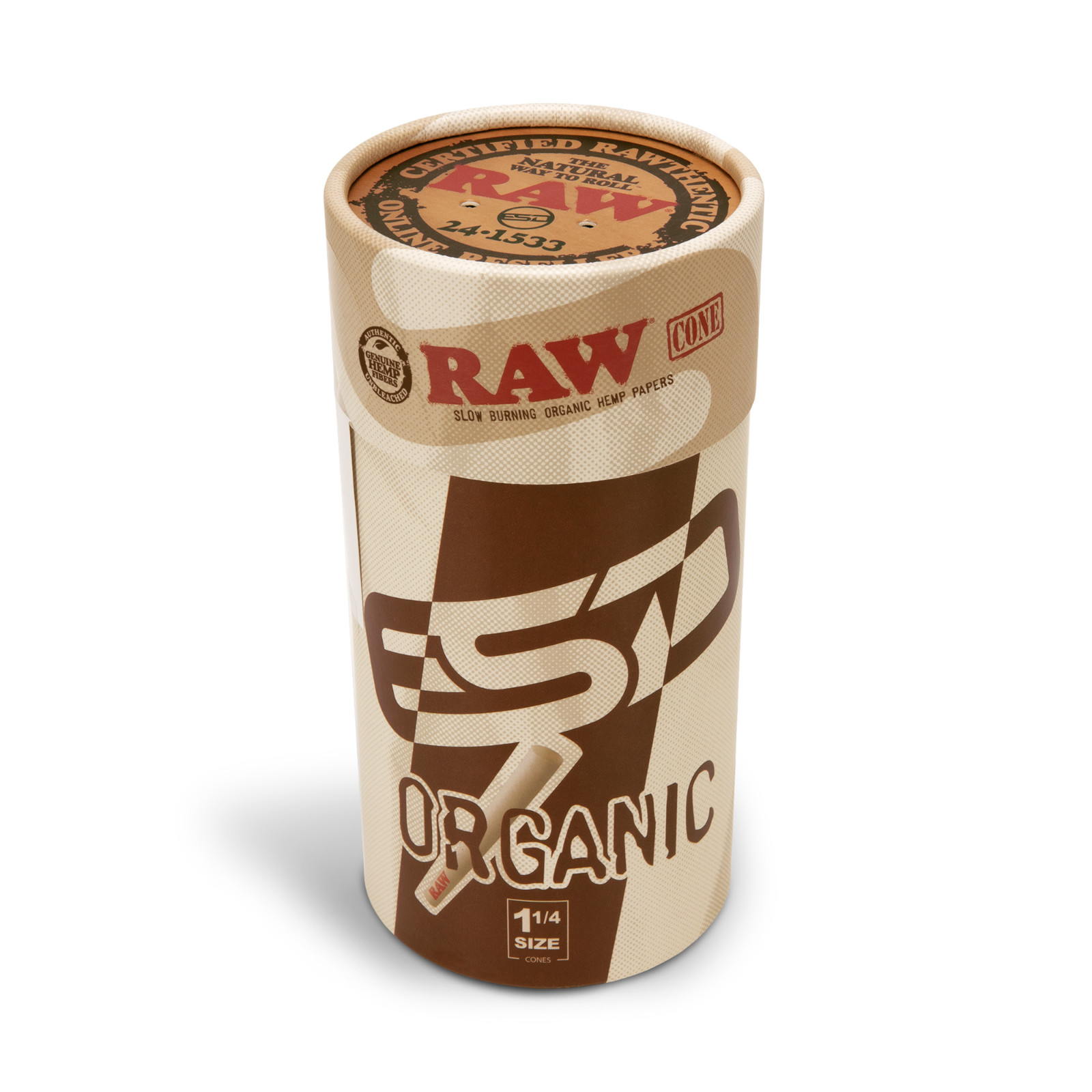 RAW Organic 1 1/4 Size Pre-Rolled Cones | 150 Pack | Slow Burning Papers