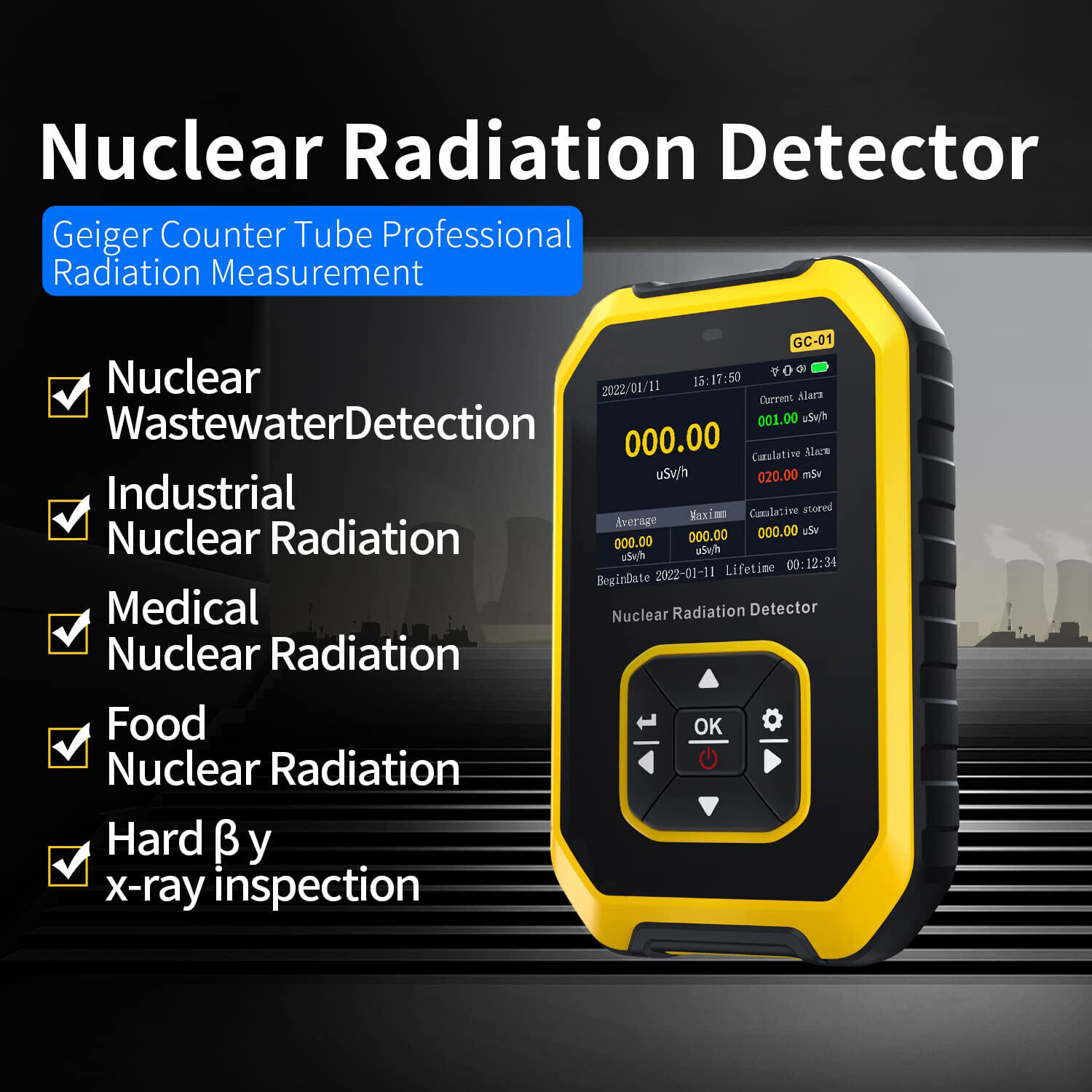 Portable Nuclear Radiation Detector GM Geiger Counter Tube β γ X-Ray Dosimeter