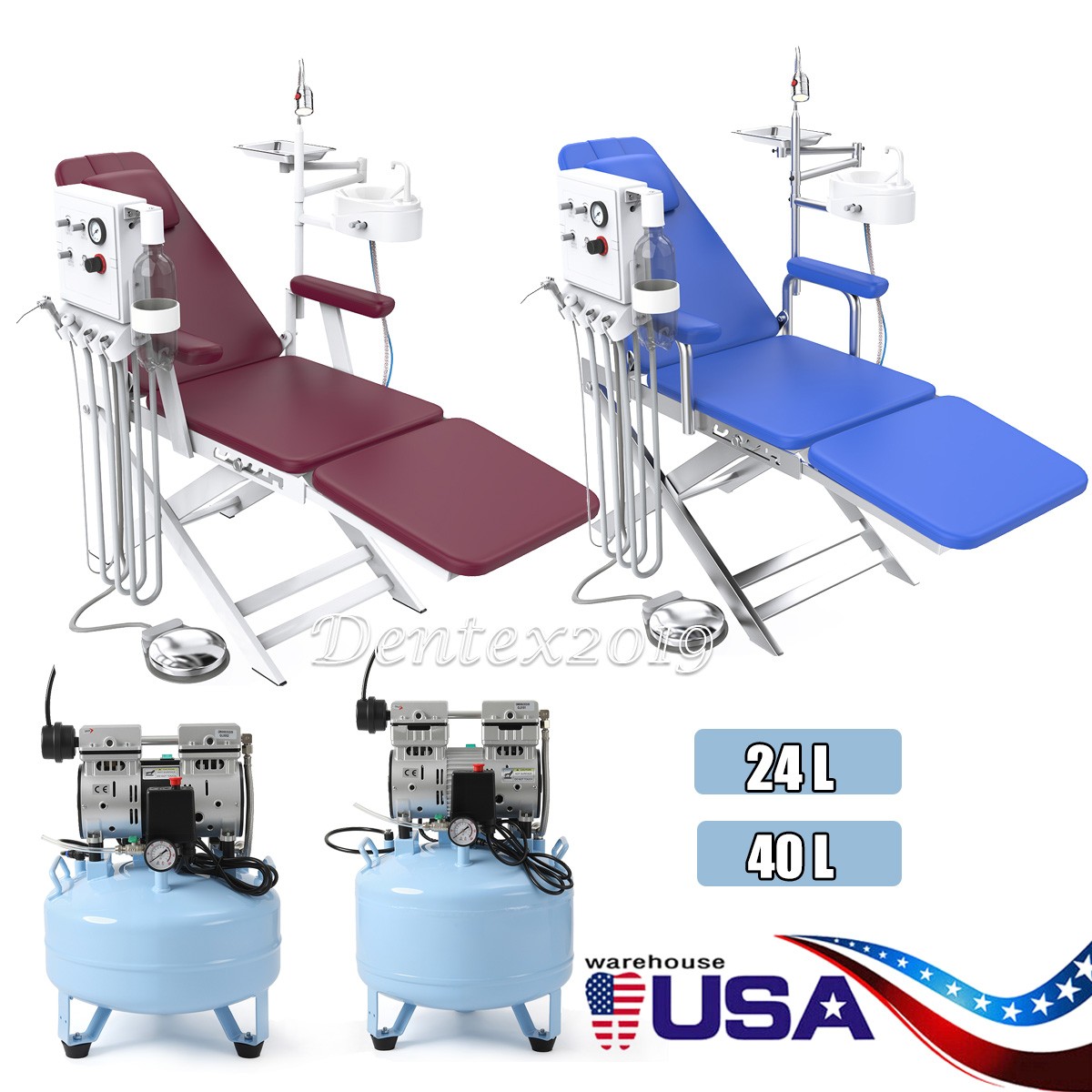 Silla Dental Portátil Unidad Turbina Aire / Compresor Silencioso Sin Aceite