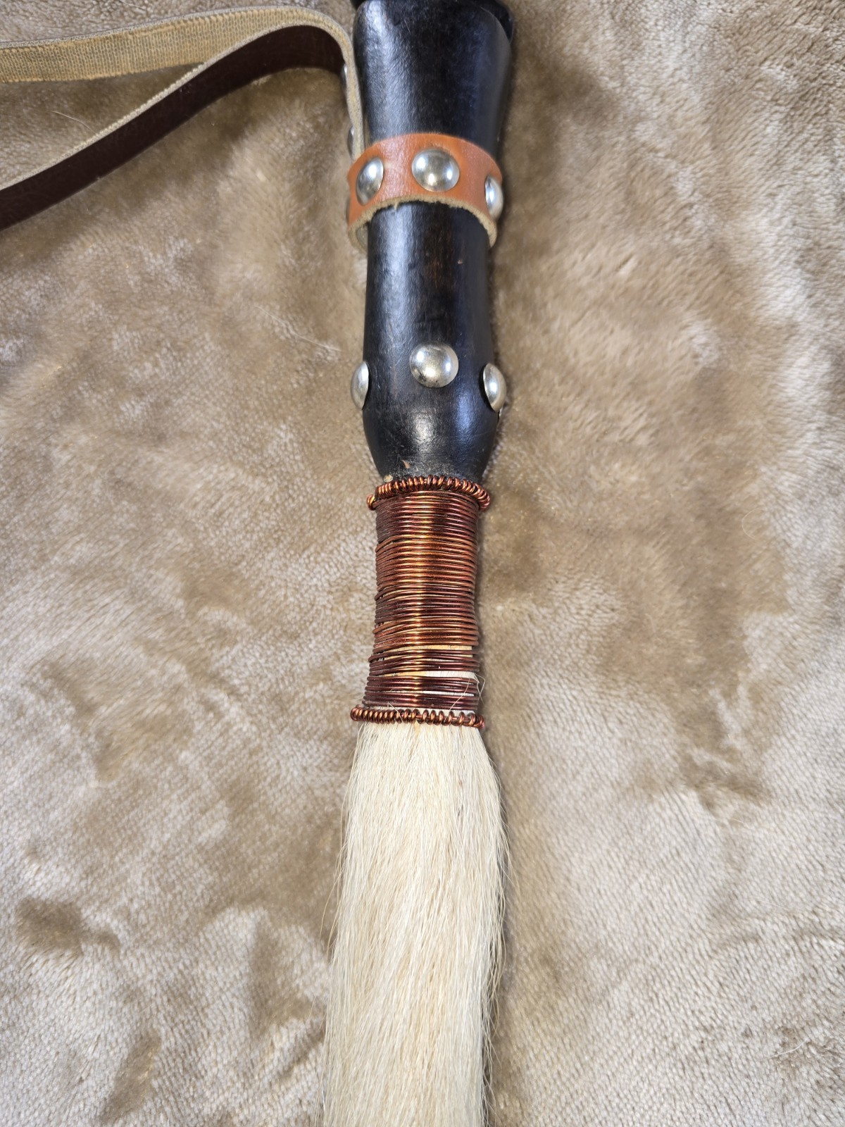 Antique Hand-Carved African Tribal Fly Whisk with Handle