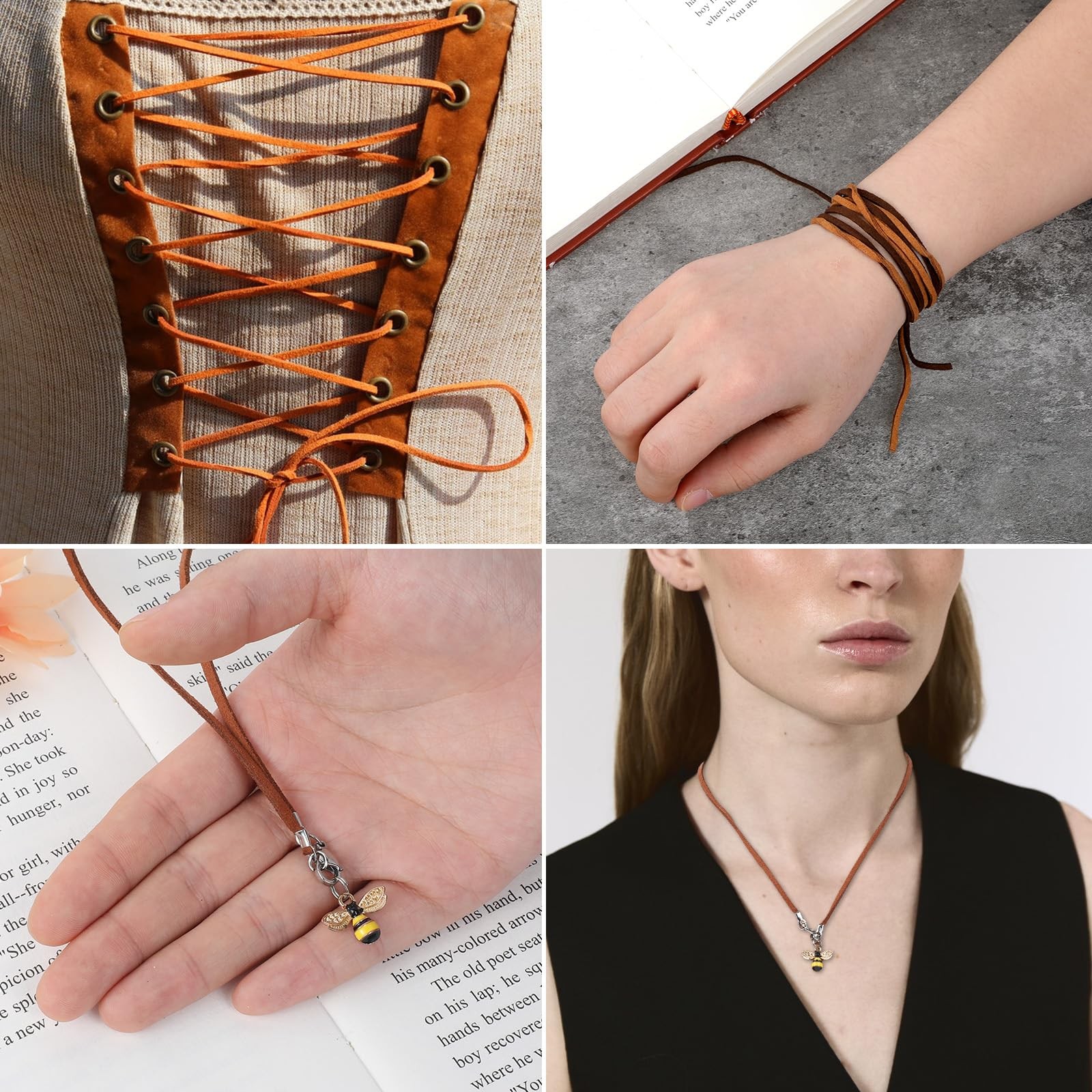 32.8 Yards 3 Bundles 3mm Leather String, Natural Flat Suede Black