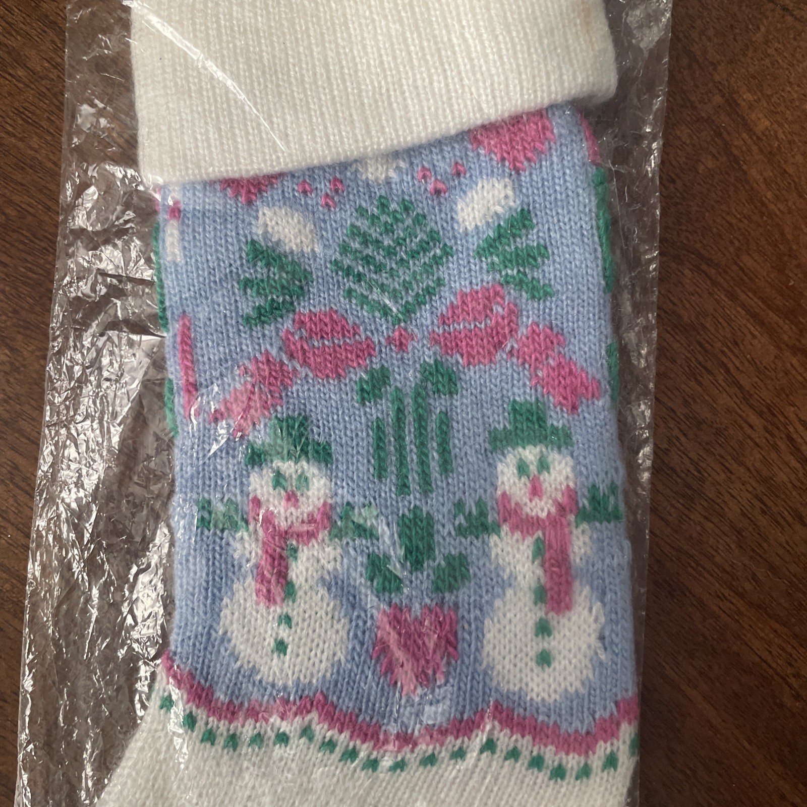 Vintage Christmas Knitted Mini Stocking Ornament Pink Blue 1980s Taiwan Snowman