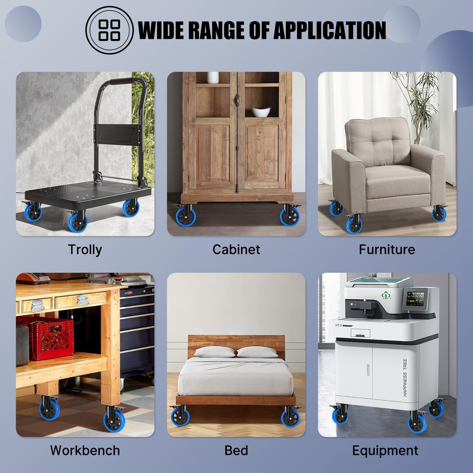 6 Inch Casters Set of 4 Heavy Duty with Safety Double Brake, Swivel Caster Wh...