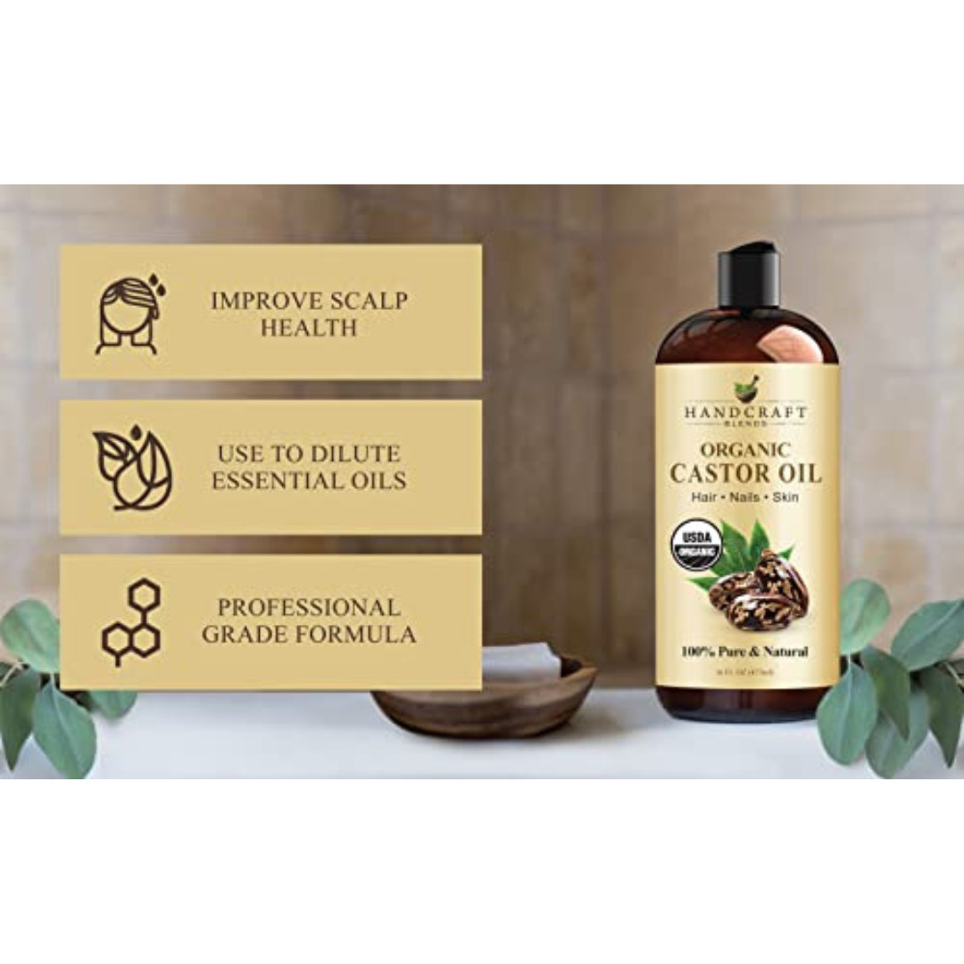 Premium Organic Castor Oil 100% Pure and Hexane-Free Cold-Pressed Beauty 16 fl.