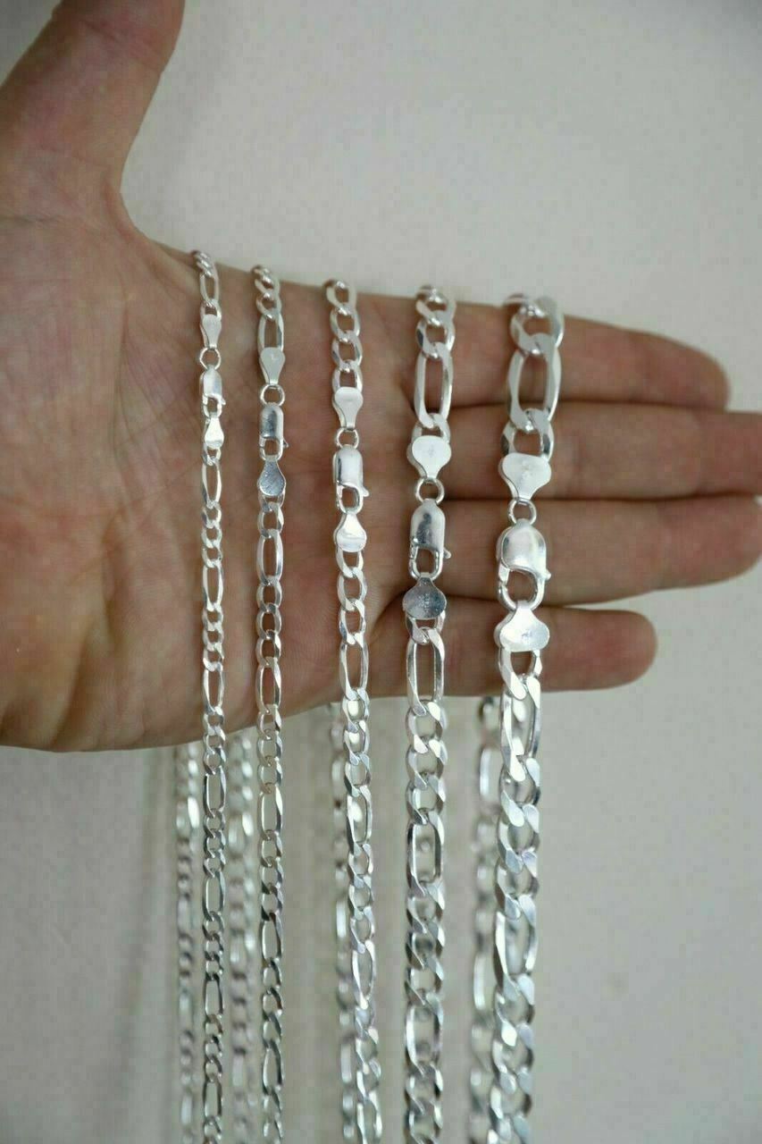 Figaro Link Chain Or Bracelet (2.5-10mm) Solid 925 Sterling Silver UNPLATED