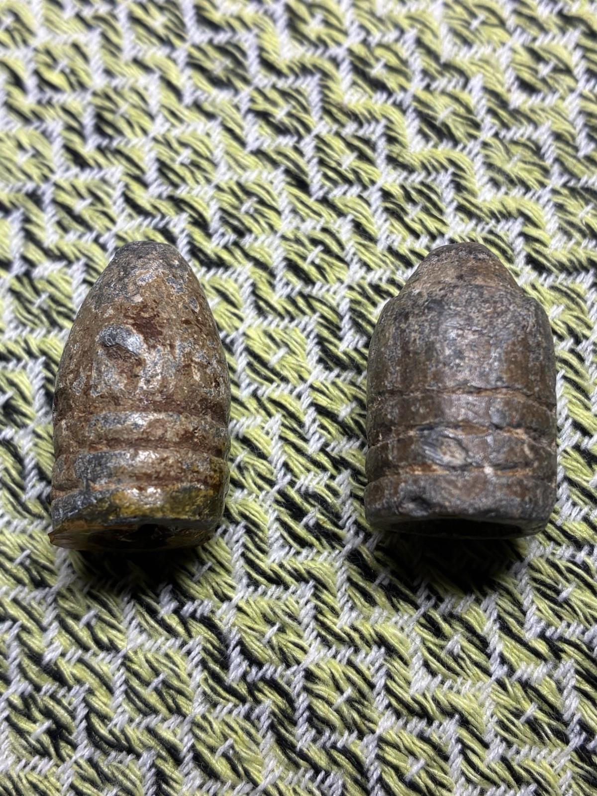 2 Civil War .58 Caliber Minie Ball Bullets ~ Base Marked ~Dug Virginia Relics