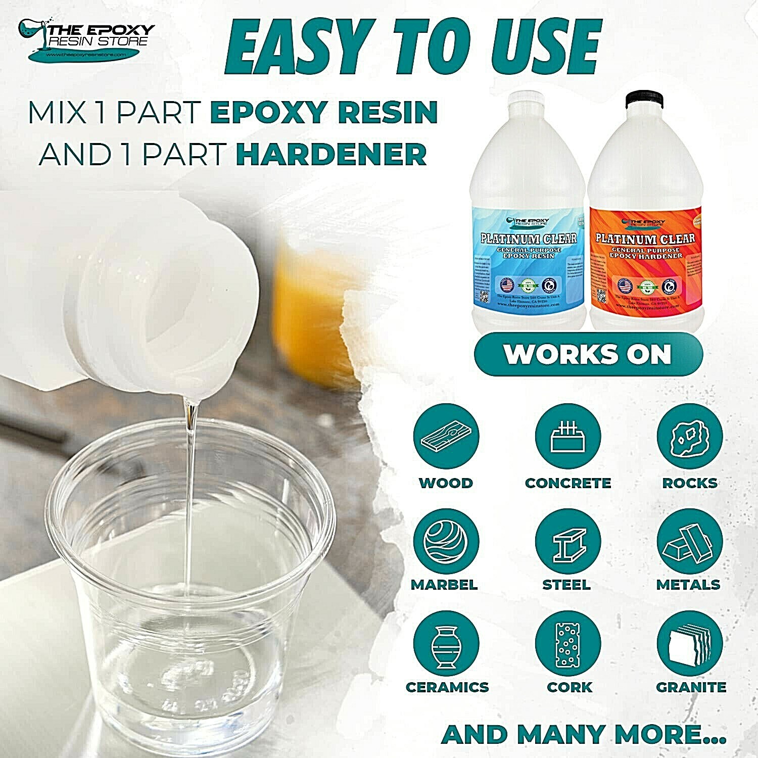 Crystal Clear Epoxy for bar tops, tables, crafts, jewelry, castings-1 Gallon Kit