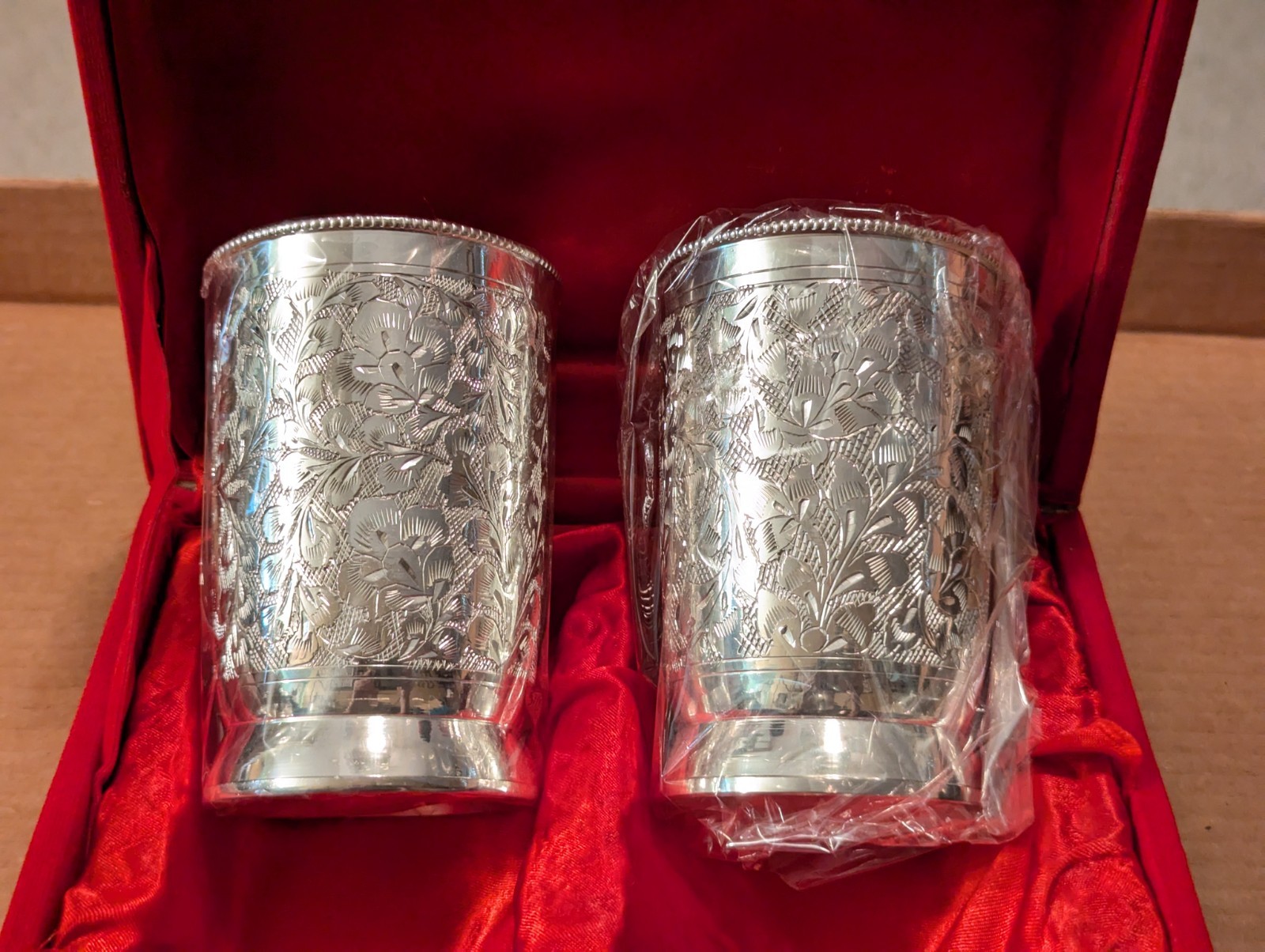 Vtg India Silverplate Tumblers Cups Unmarked Set Of 2 New In Box
