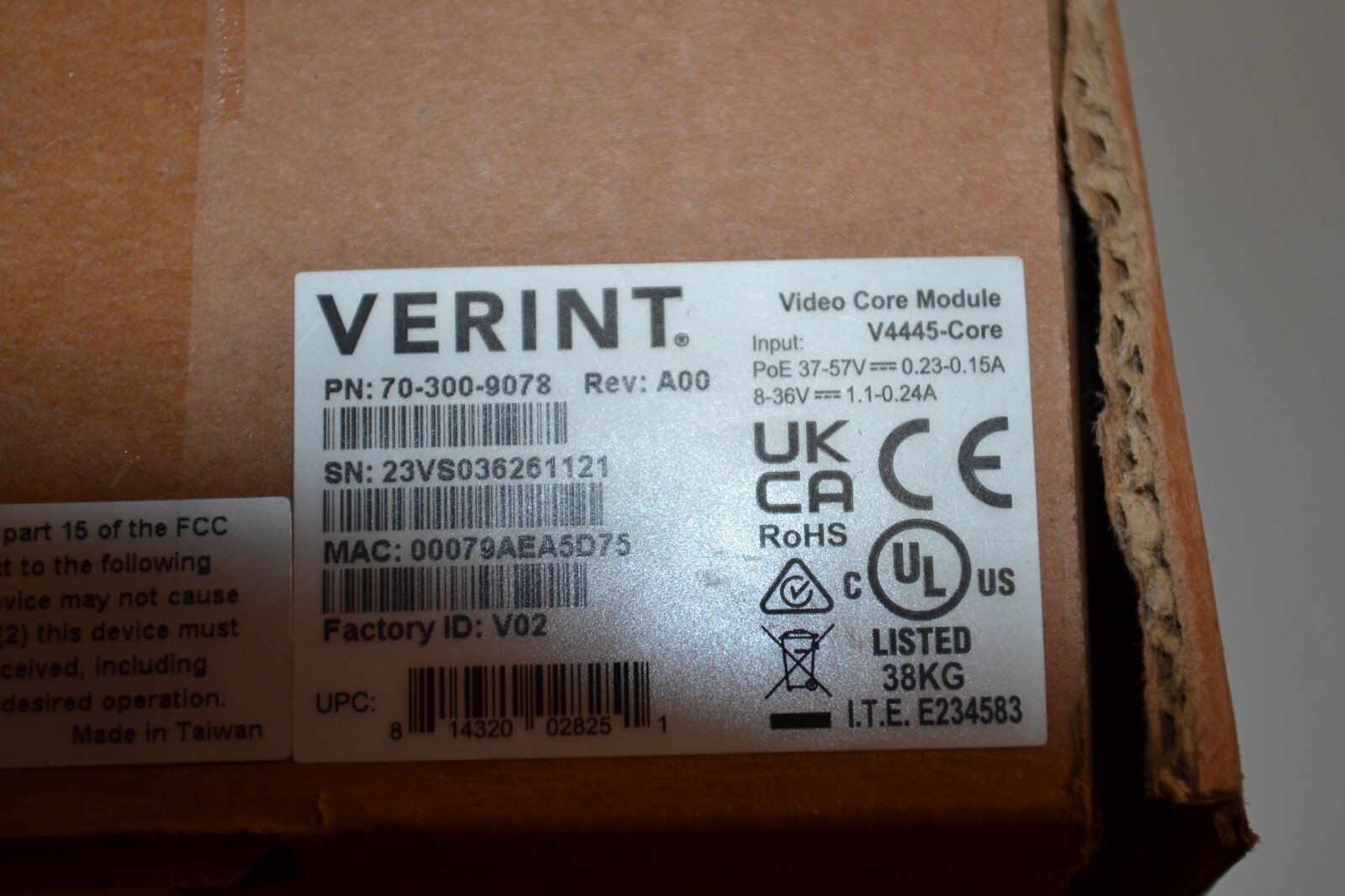 Verint V445-CORE Video Core Module P/N: 70-300-9078