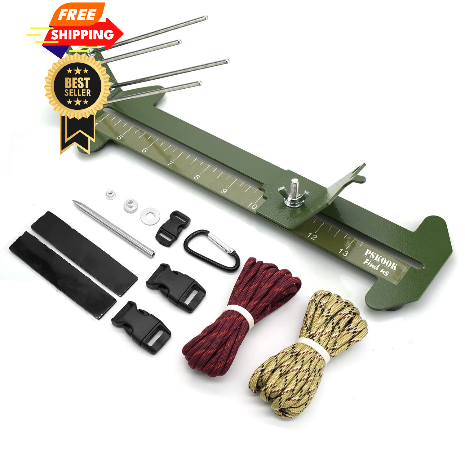 PSKOOK Paracord Bracelet Jig Kit, Adjustable (4" to 14"), Army Green