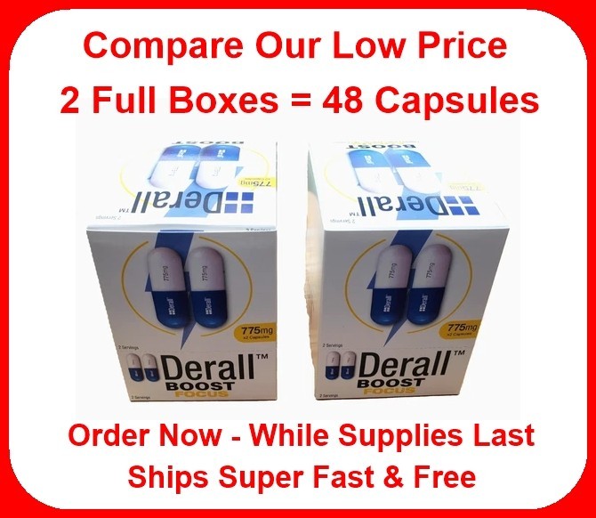 Derall Boost Energize Mental Focus Top Level 775mg 48 Caps - No Crash Exp 02/28